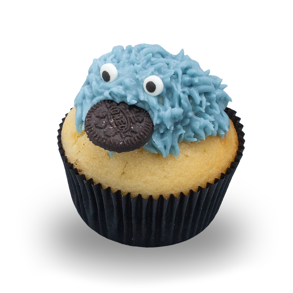 Blått Cookie Monster cupcake