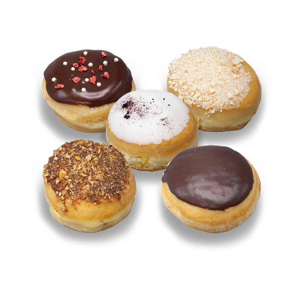 Pakke med 5 fylte donuts